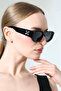 Women's Oval Black Frame Black Glass Sunglasses with Handle Detail - 7