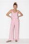 Women's Pink Strappy Lace Detailed Blouse Elastic Waist Pocket Detailed Trousers Linen Suit 1100 60286439 - 5