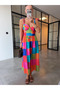 Colorful Checkered Floral Halter Dress - 8079 - 2