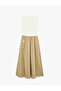 Cotton Sleeveless Crew Neck Color Block A-Line Long Dress - 2