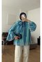 Blue Flywheel Sleeve Scarf-Lined Chiffon Blouse - 7023 - 2