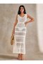 Women's V-Neck Detailed Cotton Knitwear Beach Dress - 7