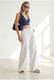Women's White Elastic Waist Pocketed Gabardine Tassel Trousers Pnt-19000419 - 4