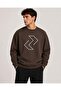 Directional Signs Pattern Printed Crew Neck Ribbed 2 Thread Sweatshirt