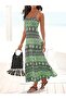 Women's Rope Strap V-Neck Long Patterned Single Jersey Dress