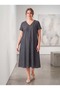 Women's Plus Size Midi Dress V-Neck Short Sleeve Tencel Anthracite - 7