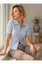Women's Polo Collar Double-Way Zipper Premium Knitwear Blouse - 3