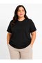 Women's Black Crew Neck Oversized Big Size Basic Comfortable Fit T-Shirt - 3
