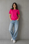 Basic Cotton T-Shirt Crew Neck Solid Color Relaxed Fit T-Shirt - Fuchsia - 3