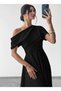 Women's Off-The-Shoulder Short Sleeve Pleated Long Janjan Crepe Dress - 6