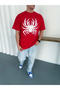 Men's Spider Print T-Shirt Short Sleeve Crew Neck T-Shirt - Red - 3