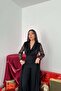 Women's Black Jumpsuit V-Neck Sequined Tulle Long Sleeve Skirt-Looking Wide Leg - 3