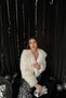 Women's Ecru Short Faux Fur Coat with Fur Collar and Long Sleeves for Winter - 4
