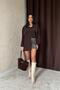 Women's Brown Loose Long Sleeve Shirt with Collar and Buttons, Plain Woven Shirt - 6