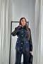 Women's Black Garnished Pocketed Belted Shirt Pants Set Wide Leg - 4