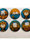6 Pieces of Cute Cat Patterned Wooden Coasters with Sunflowers - Home & Kitchen Gift Decorative Set