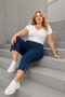 Women's Plus Size Summer Navy Blue Tencel Lycra Stone Detailed Capri Bermuda Jeans - 4