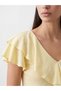 Lcwaikiki Classic Beige V-Neck Flounce Women's T-Shirt - 3