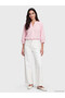Özmarka New Season Pink Crochet Collar Striped Gathered Blouse - 2