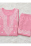 Pink Chikankari Embroidered Cotton Kurta Palazzo Set - CHK1006 | Pink-Size:XL-42-Inches - 3