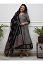 Black Geometric Printed Angrakha Anarkali Kurta Set - ALV2213 | Black-Size:XL-42-Inches