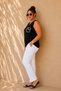 Women's Plus Size Knit Capped Ornamental Pocket Collar Stripe Sleeveless Stretchy Crew Neck Ribbed T-Shirt - 6