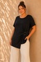 Women's Plus Size Waist Drawstring Accessory Detail V-Neck Cut Short Sleeve Stretchy Viscose Blouse - 3