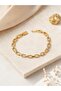 Gold Color Brass Row Square Model Zircon Stone Bracelet - 3