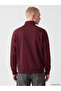 Burgundy Stand Collar Marseille Printed Men's Thick Sweatshirt - 4