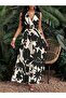 Women's Strappy Double Breasted Collared Floral Patterned Long Single Jersey Dress - 4