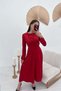 Women's Red Long Satin Dress with Crew Neck and Ruffle Detail, Long Sleeves - 2