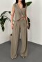 Women's Khaki Vest-Pants Set Asymmetrical Vest Wide-Leg Pants Woven Set - 5