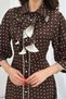 Women's Brown Midi Dress with Doll Collar, Polka Dot Ruffle Detail, Buttoned, 3/4 Sleeves - 4