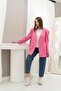 Women's Pink V-Neck Single Button Long Sleeve Jacket with Elastic Skirt - 2