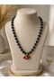 Women's Steel Dark Blue Beaded Evil Eye Detail Necklace |   Golden Color - 2