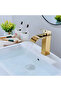 Bathroom vanity faucet, gold color, single-handle waterfall design, water-saving. - 3