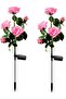 Two solar-powered LED decorative landscape lights for gardens, featuring simulated rose designs (pink - 5 rose heads).