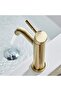 Modern brushed brass bathroom faucet, single handle, single hole, countertop mounting. - 2