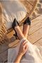 Women's Black Patent Leather Elegant Stone Buckle Pointed Toe Heeled Evening Dress Shoes - 3