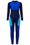 Women’s One-Piece Full-Coverage Swimsuit with Long Sleeves, Full-Length Legs, Colour-Block Design and Front Zipper