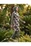 Women's Fully Covered Tight Swimsuit Khaki Leaf Patterned Zippered Sea Swimsuit - 2