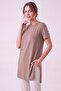 Women's Four Seasons Crew Neck Sleeveless Viscose Short Tunic Mink - 3