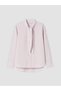 Pink Striped Scarf Collar Women's Shirt - 5