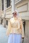 Women's Collar Ribbon Tie Asymmetrical Cut Blouse Yellow - 2