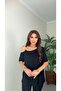 Women's short sleeve one shoulder strap buckle detailed viscose blouse - 3
