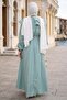 Collar Detailed Elastic Waist Belted Dress Mint Hm2946 - 5