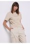 Regular Fit Round Neck Striped Women's Beige Short Sleeve T-Shirt