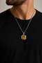 Men's Steel Necklace - Premium Quadrilateral Design with Tiger's Eye Stone Stainless Steel • Gift for Lover • Gift for Spouse Necklace - 3