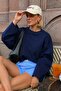 Women's Navy Blue Suprem Lycra Oversize T-Shirt - 2