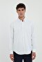 Men's Regular Fit Button-Down Collar Long Sleeve White - Navy Blue Striped Shirt - 2